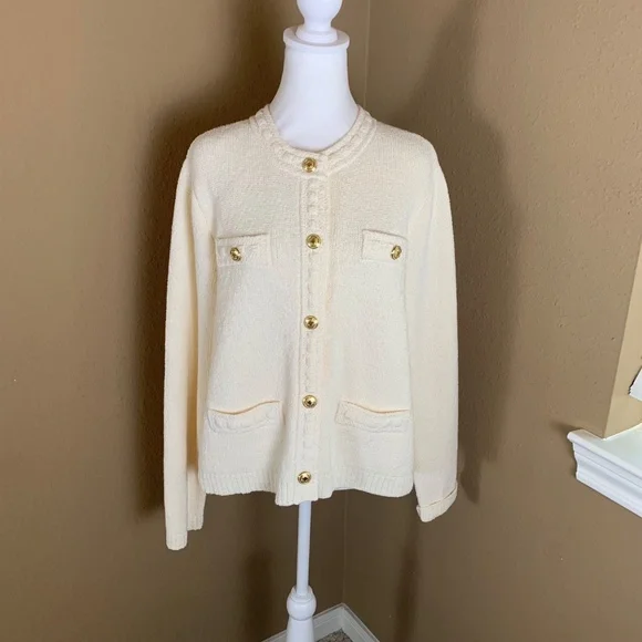 NWT H&M Cream Knit Cardigan Gold Buttons Size L - Picture 2 of 9